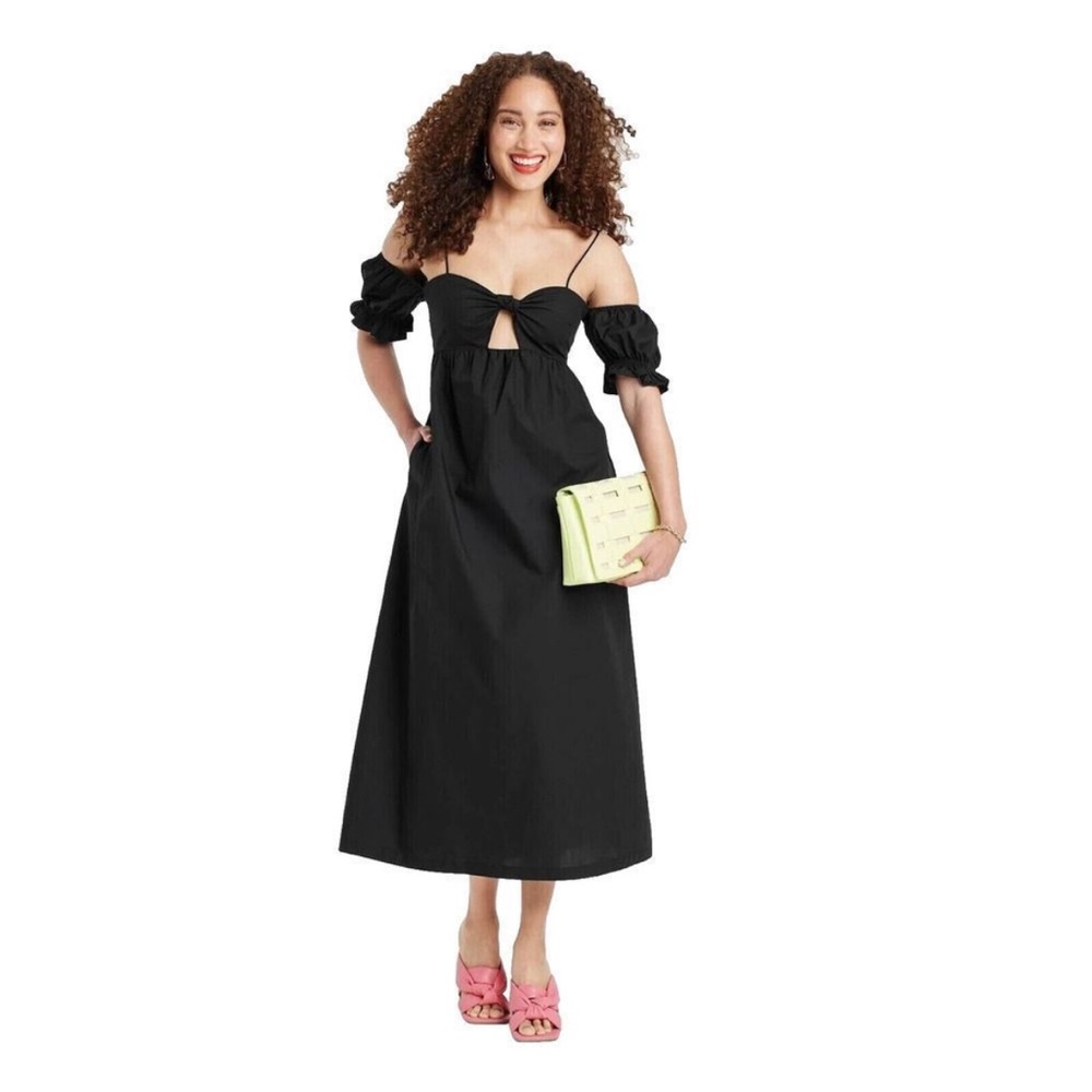 A New Day Black Sleeveless Tie Front Midi Dress Size Small - Picture 1 of 11